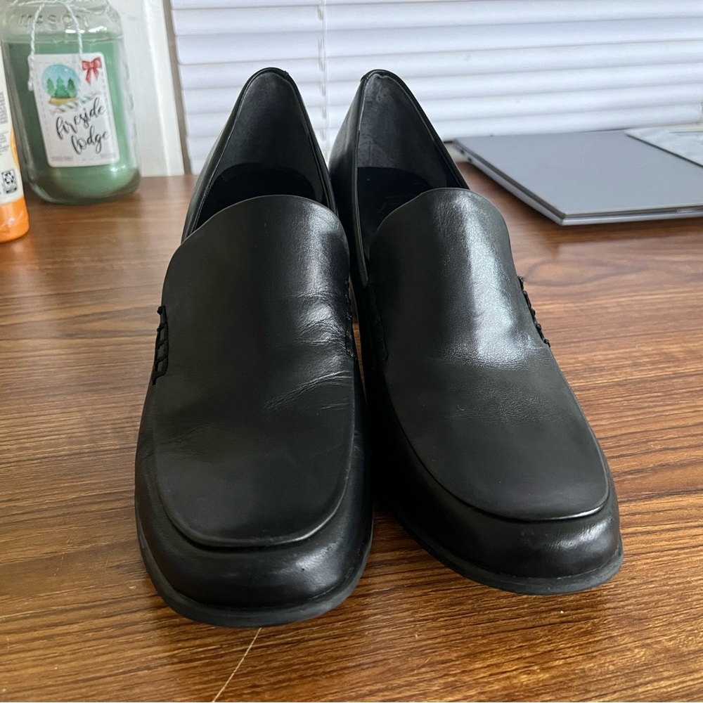 Franco Sarto Nolan Pumps with Block Heel Black Leather Women’s US 7 Excellent